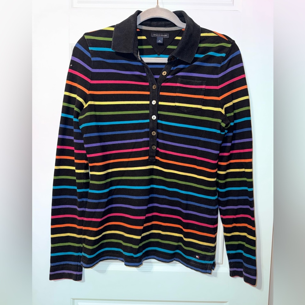 Tommy Hilfiger Kids Striped‎ Polo Shirt - Black with Multicolor Stripes